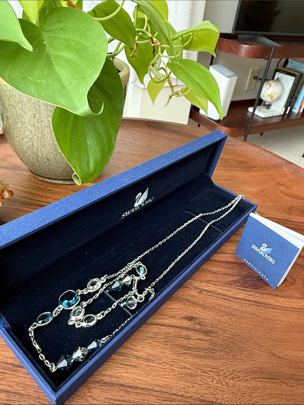 Swarovski Navy and Clear Crystal Necklace with Silver Chain